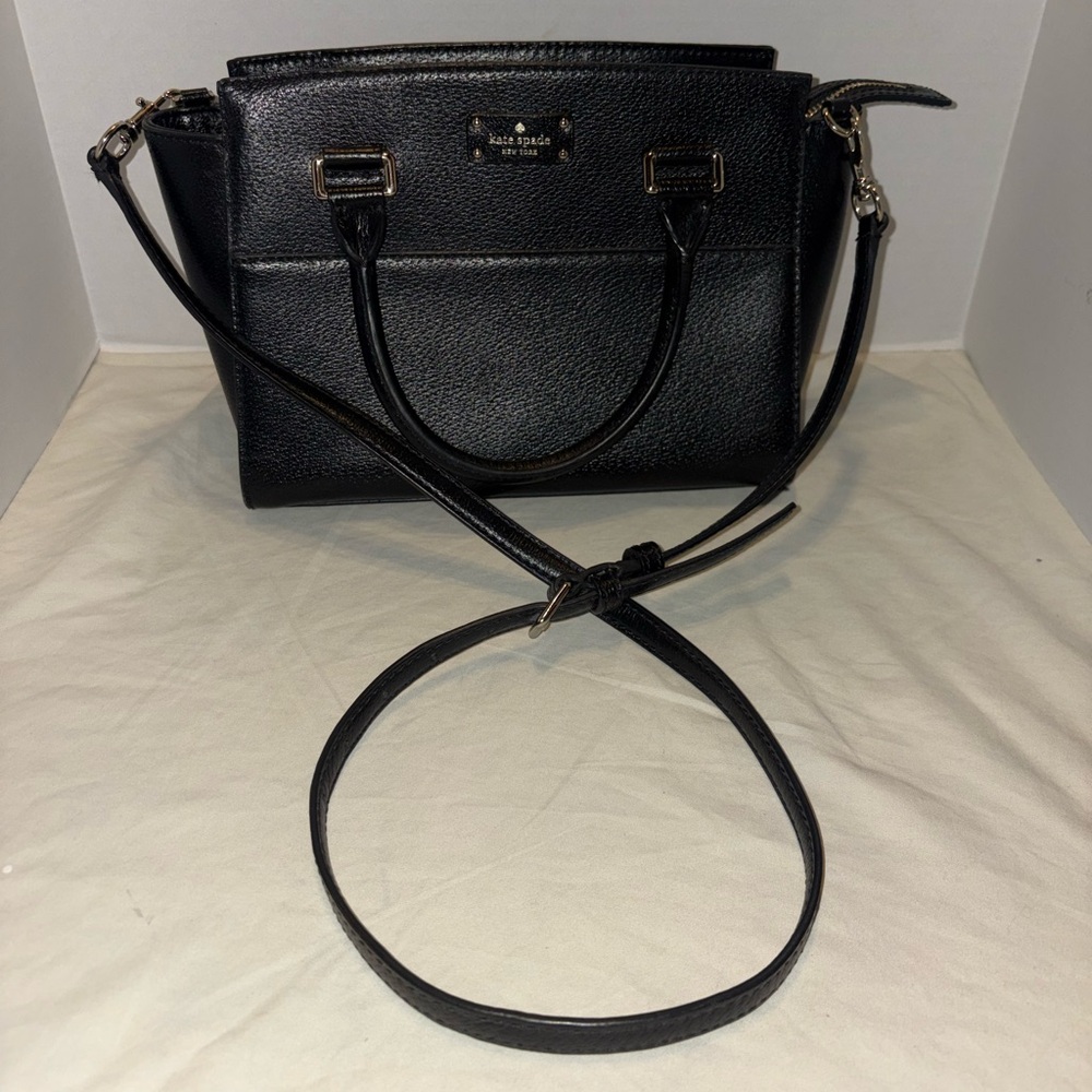 Kate Spade Black Leather Grove Street Lana Satchel Handbag w/ Adjustable Strap